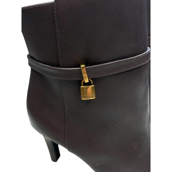 Kurt Geiger London Braxton Lock Bootie US 8.5 EU39 Stiletto Heel Preppy Brown Le - Picture 6 of 8